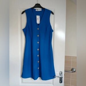Blue Sleeveless Button-Down Dress